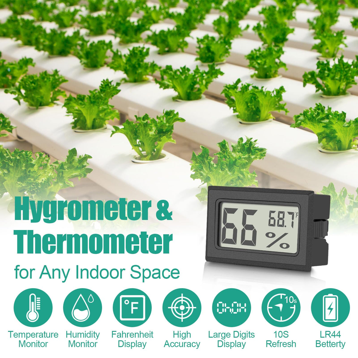 Vaikby mini digital thermometer hygrometer back view, compact housing for discreet placement.