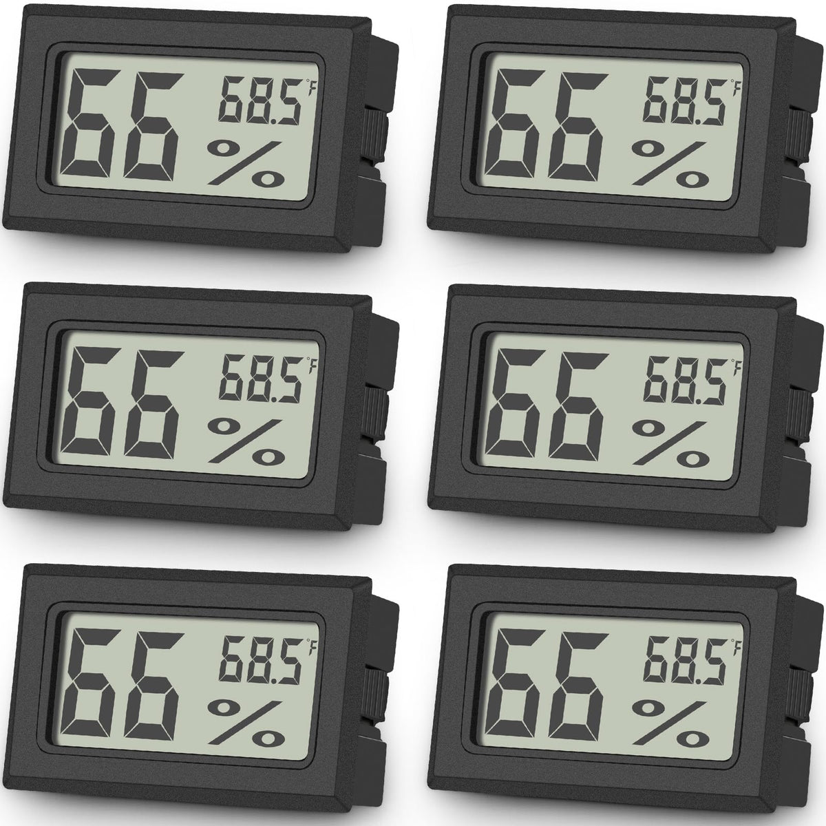 Vaikby mini digital thermometer hygrometer front view, clear Fahrenheit readings for indoors.