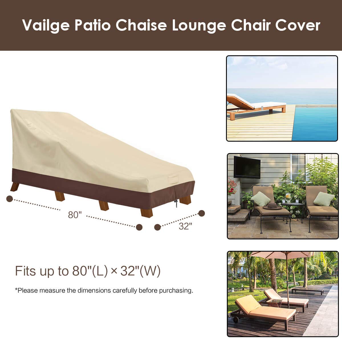 Vailge 600D oxford fabric cover demonstrates durable weather protection for lounge chairs.