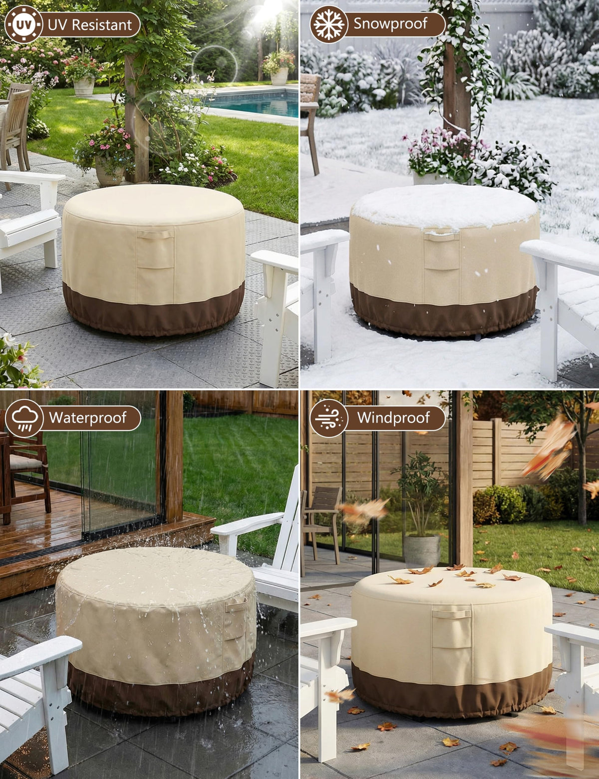 Vailge round adjustable hem for secure fit against wind