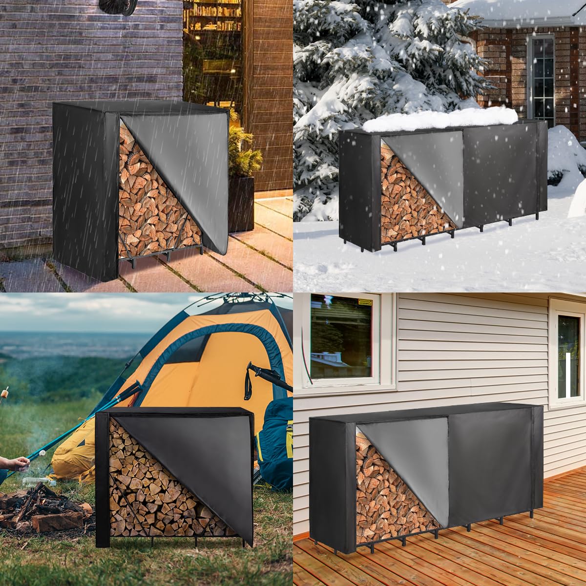 Vailge easy-access front panel supports quick loading and retrieval of wood.