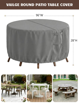 Vailge outdoor table cover with padded handles for easy removal.