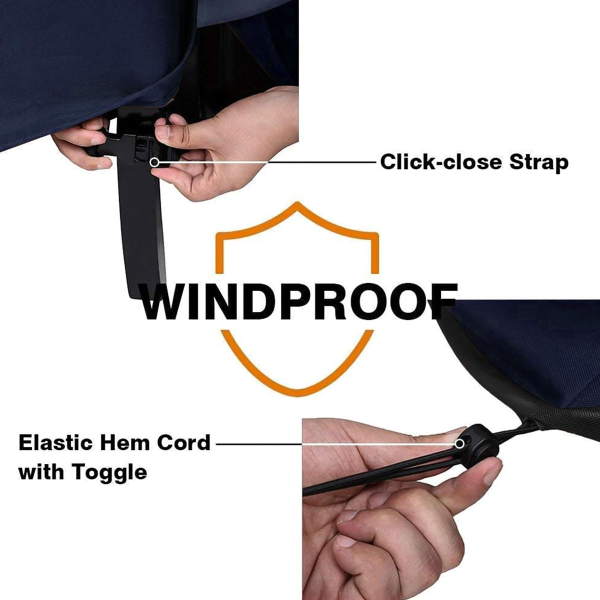 Vailge adjustable cord lock and belt hem provide wind-resistant fit.