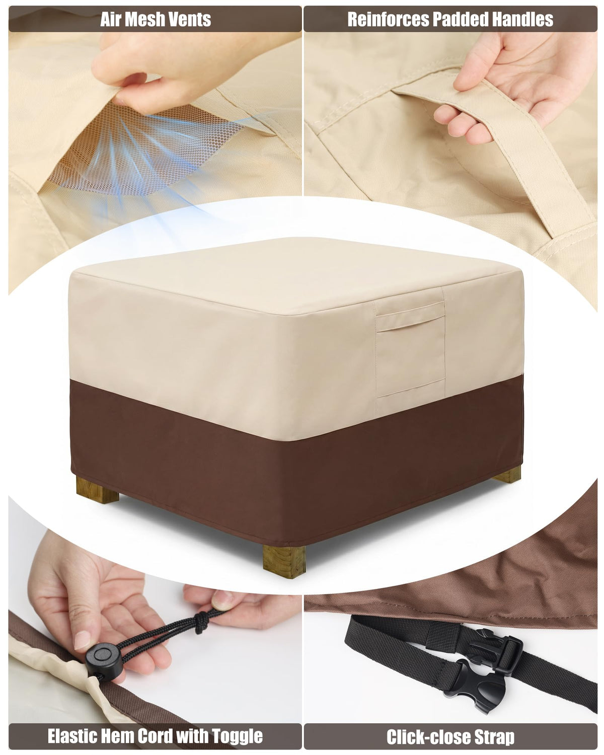 Vailge adjustable-hem cord keeps the cover secure in windy conditions.
