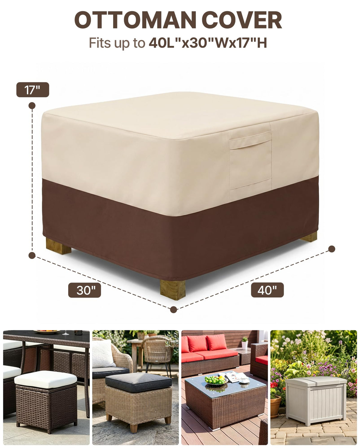 Vailge heavy-duty rectangle patio ottoman cover shields from harsh weather.