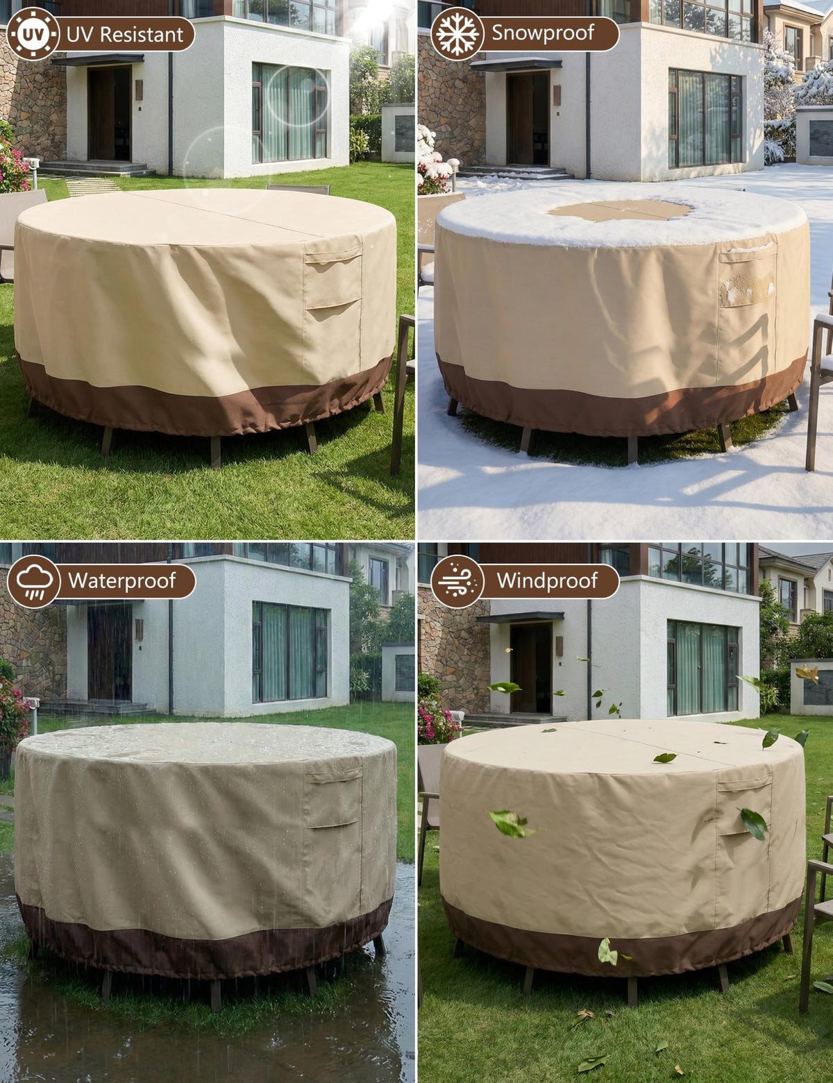 Vailge laminated backing keeps cushions dry and ready to use