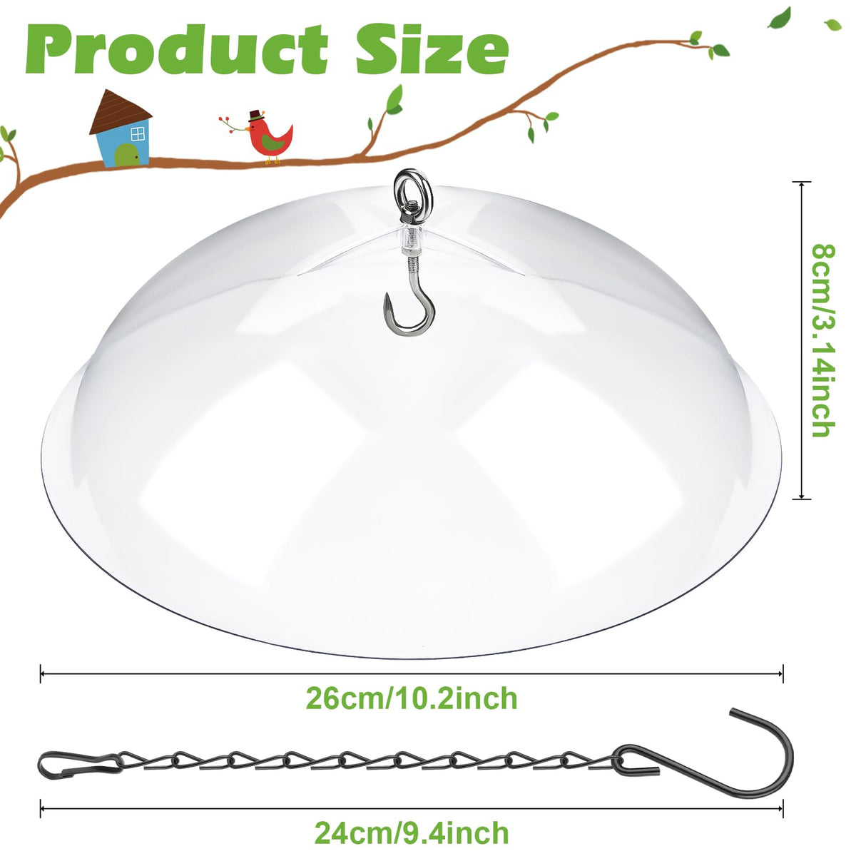 VAIPI 10-inch squirrel baffle protects feeders from rain and pilfering visitors