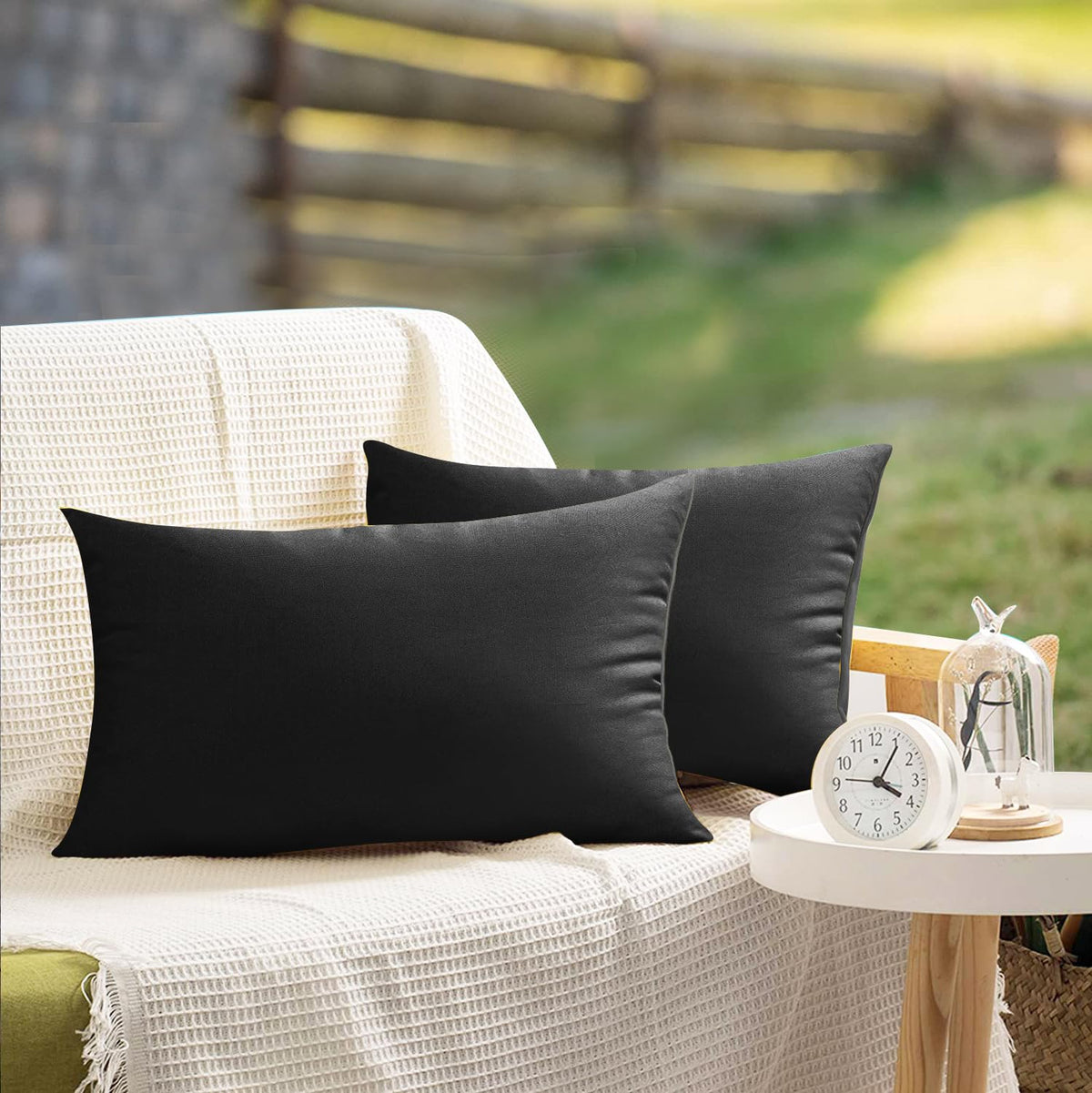 VAKADO 12x20 outdoor pillow cover waterproof on patio furniture.