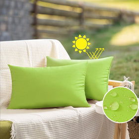 VAKADO outdoor pillow cover green 12x20 close-up weave, fade resistant for outdoor use.