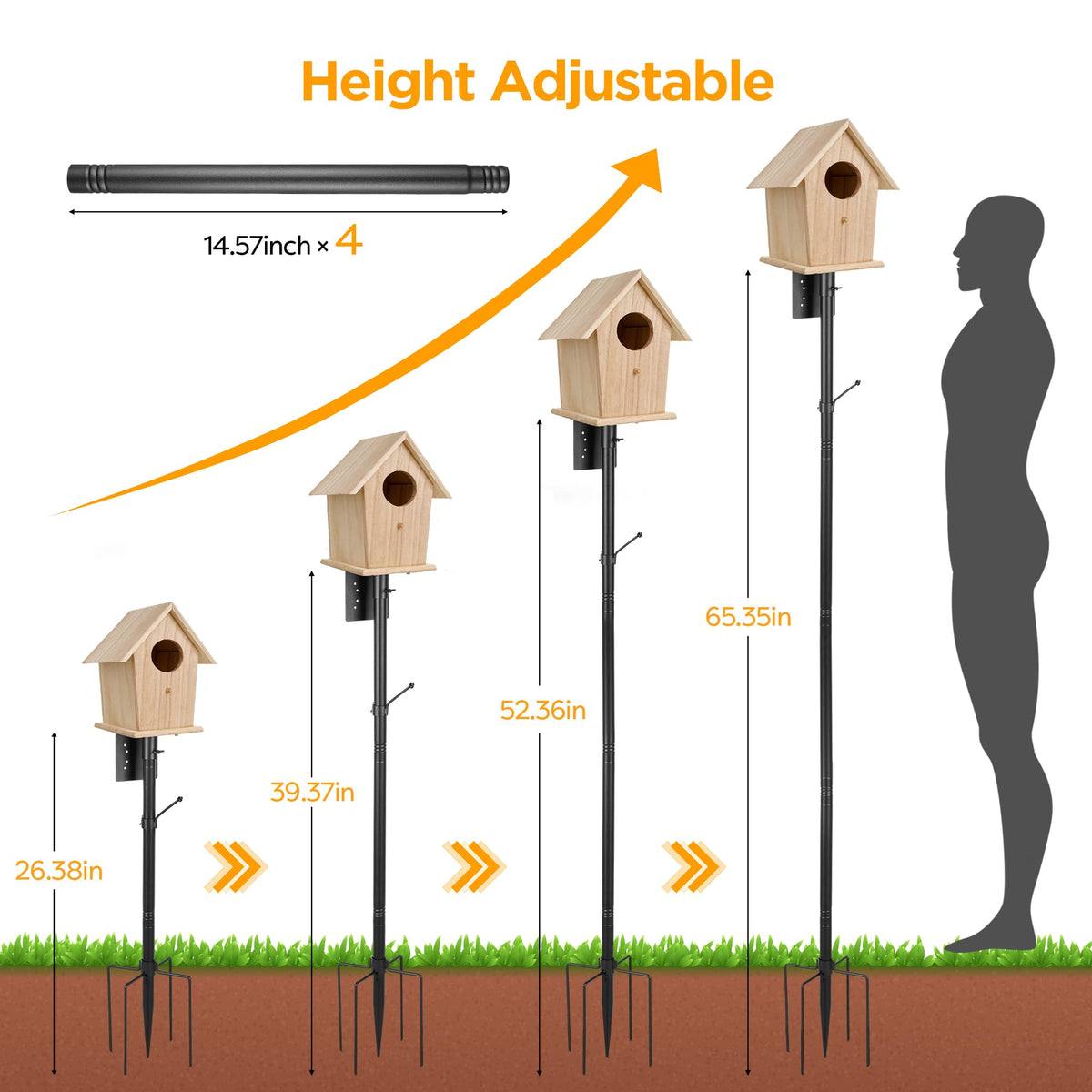 Vakiav rust-resistant metal pole ensures durable outdoor performance.