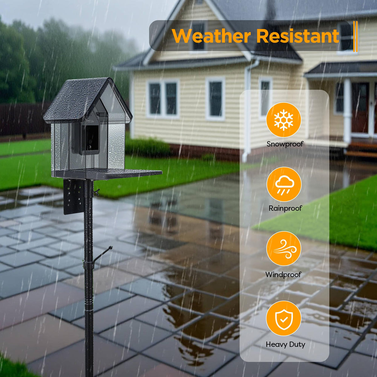 Vakiav black rust-resistant coating protects the pole from rain.