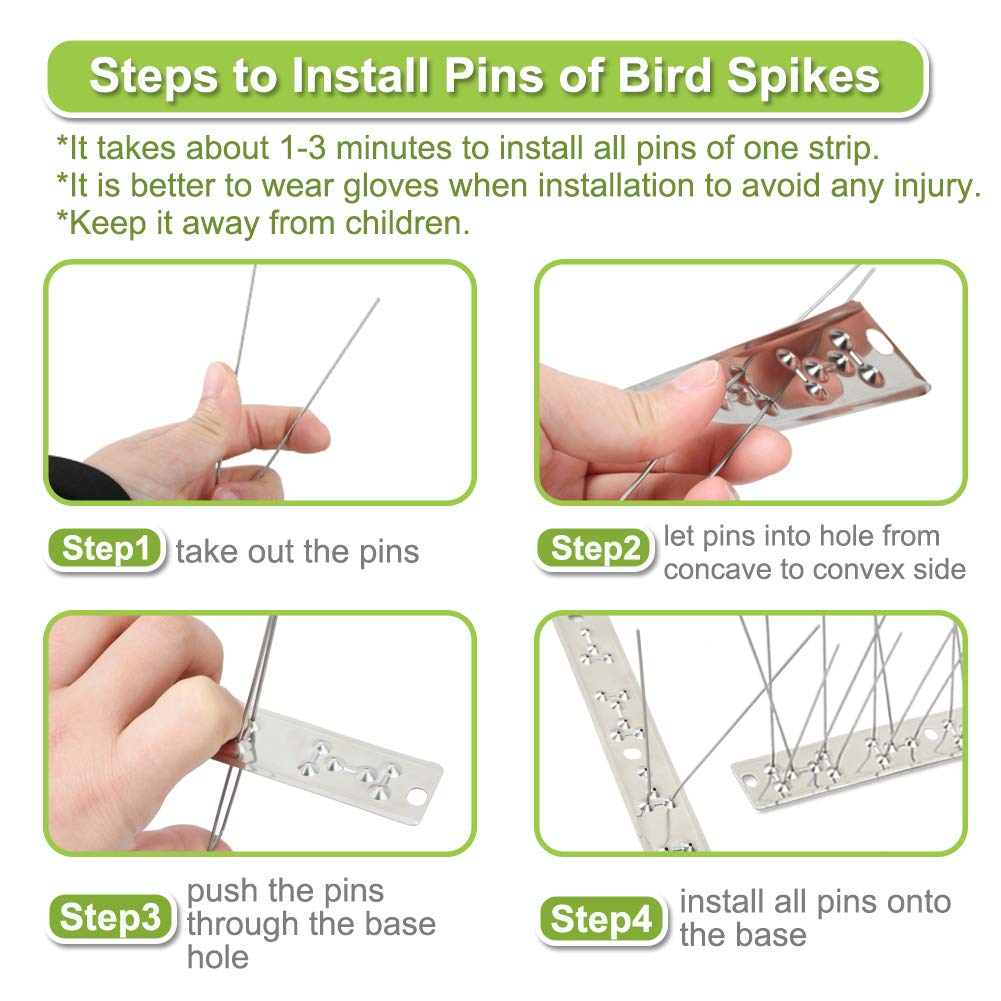 Valibe bird spikes concrete installation with adhesive for versatile exterior placement.