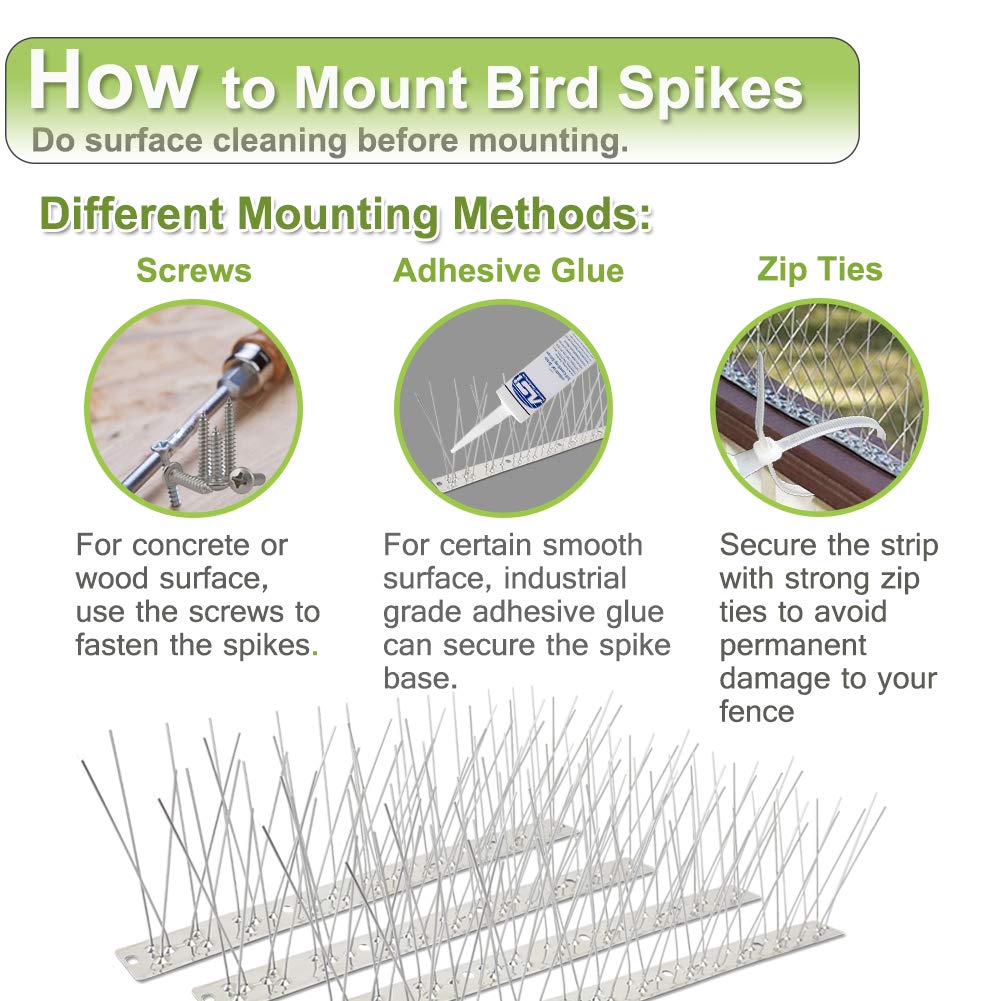 Valibe bird spikes installation on wood with screws for secure mounting.