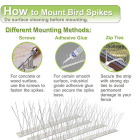 Valibe bird spikes installation on wood with screws for secure mounting.