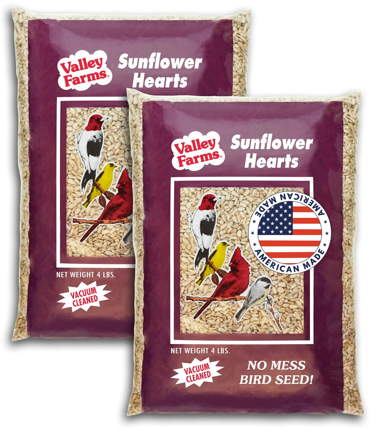 Valley Farms whole sunflower hearts for birds – clean, dust-free seeds for outdoor feeders.