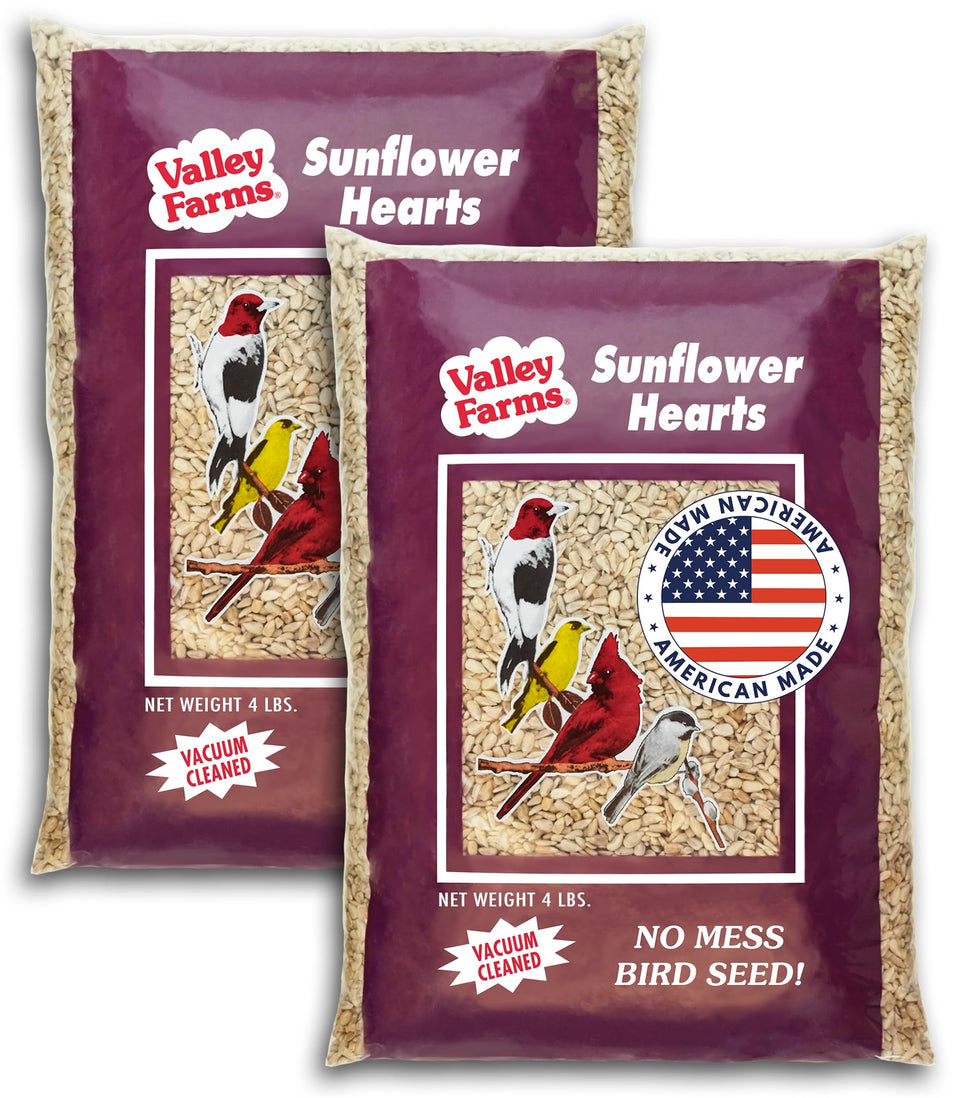 Valley Farms whole sunflower hearts for birds – clean, dust-free seeds for outdoor feeders.