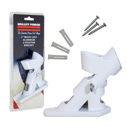 Valley Forge aluminum flagpole bracket two-position wall mount for durable outdoor display.