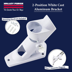 Valley Forge aluminum bracket designed for 1-inch flagpoles with easy thumb screw.