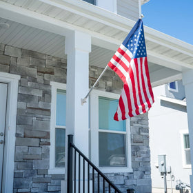 Valley Forge flagpole bracket with hardware ensures secure setup on wood or siding.