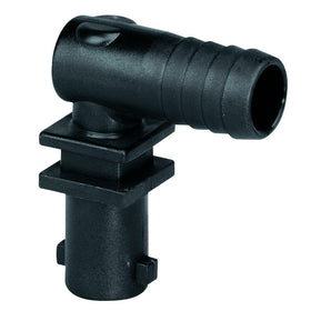 Valley Industries polypropylene elbow nozzle body front view showcasing durable construction and quick attach compatibility.