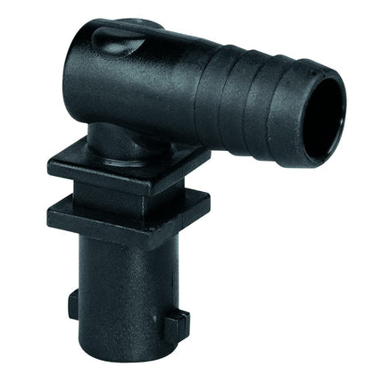 Valley Industries polypropylene elbow nozzle body front view showcasing durable construction and quick attach compatibility.