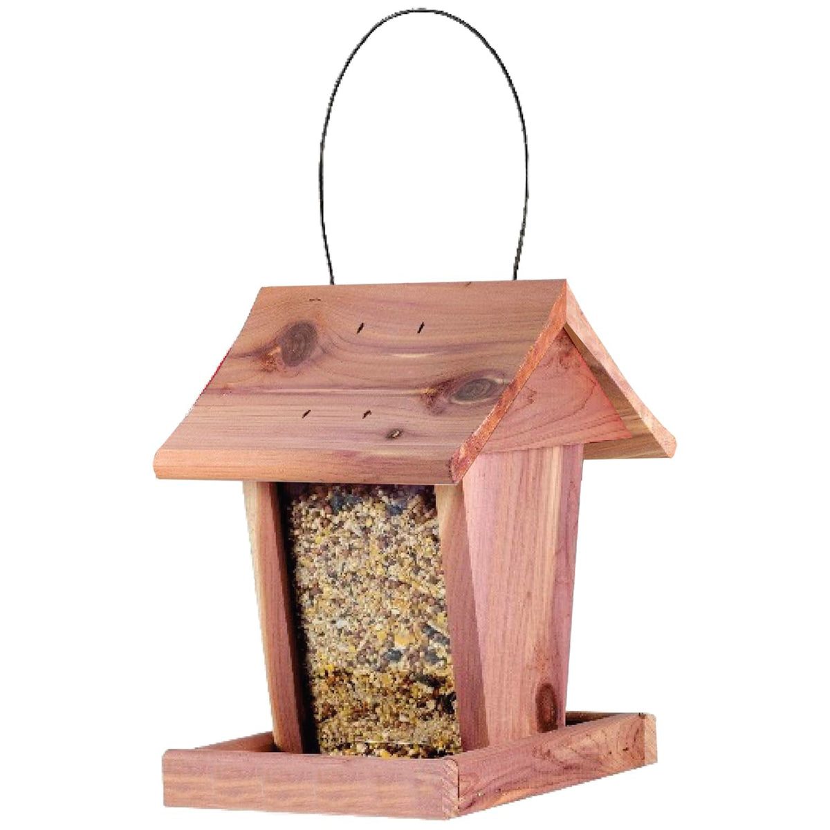Valley Splendor Cedar Hopper Bird Feeder with clear windows for easy seed monitoring for songbirds