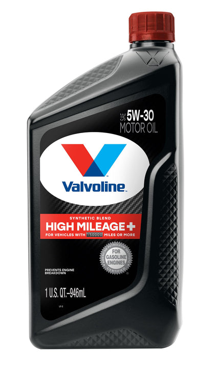 Valvoline High Mileage 150K bottle front shows trusted formula for aging engines
