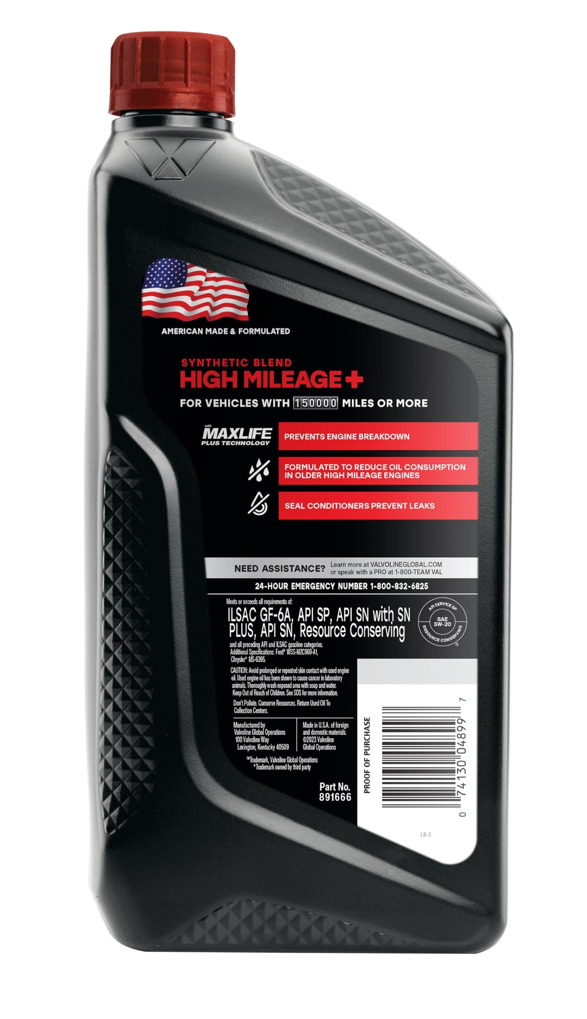 Valvoline High Mileage 150K cap and label highlighting seal conditioners to reduce leaks