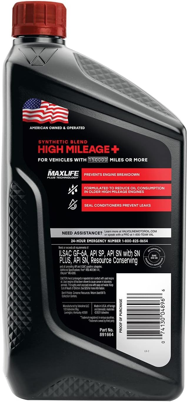 Valvoline MaxLife Plus Technology label highlights protection features