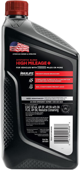 Valvoline MaxLife Plus Technology label highlights protection features