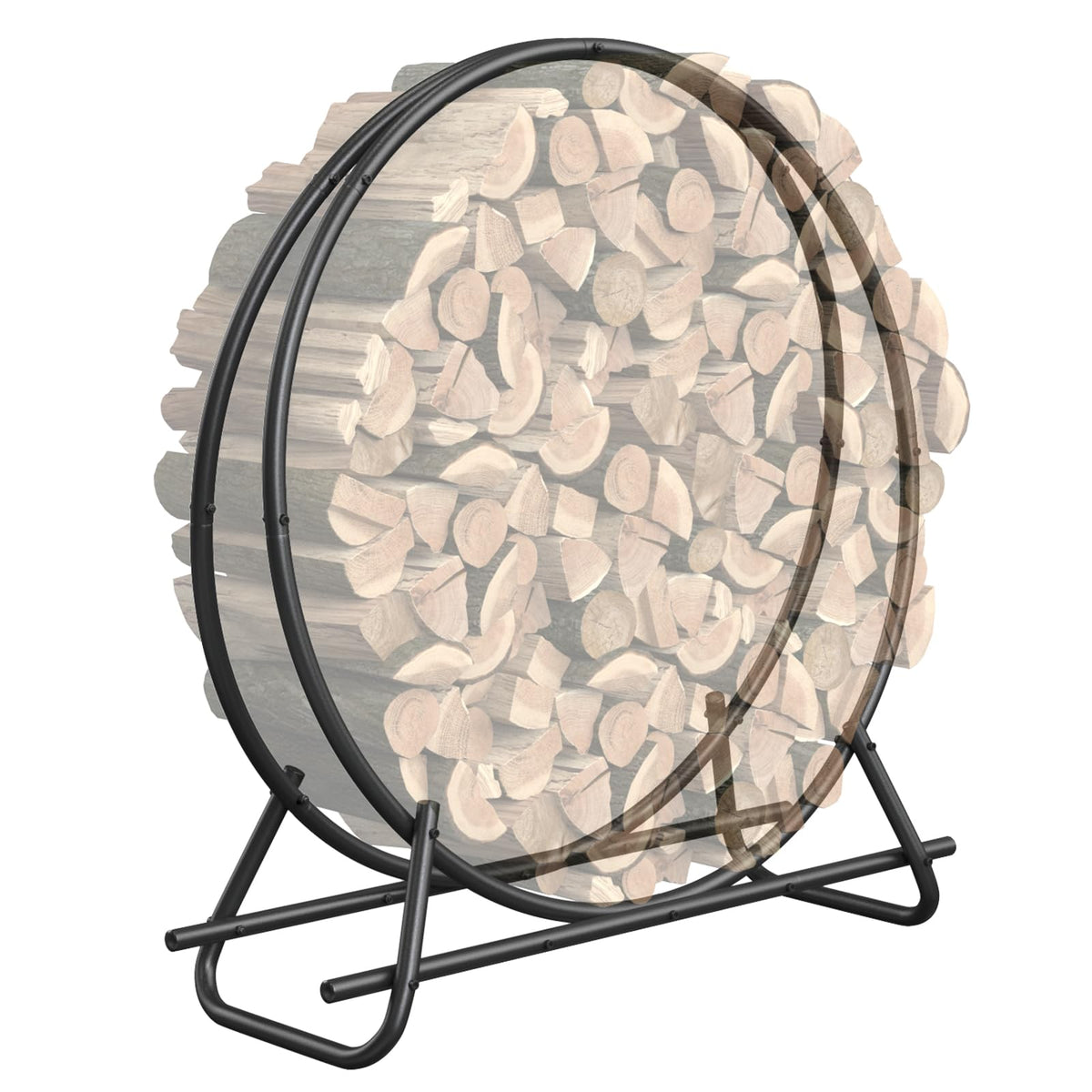 VAMFUTRE 40-inch circular firewood rack in black steel for indoor storage