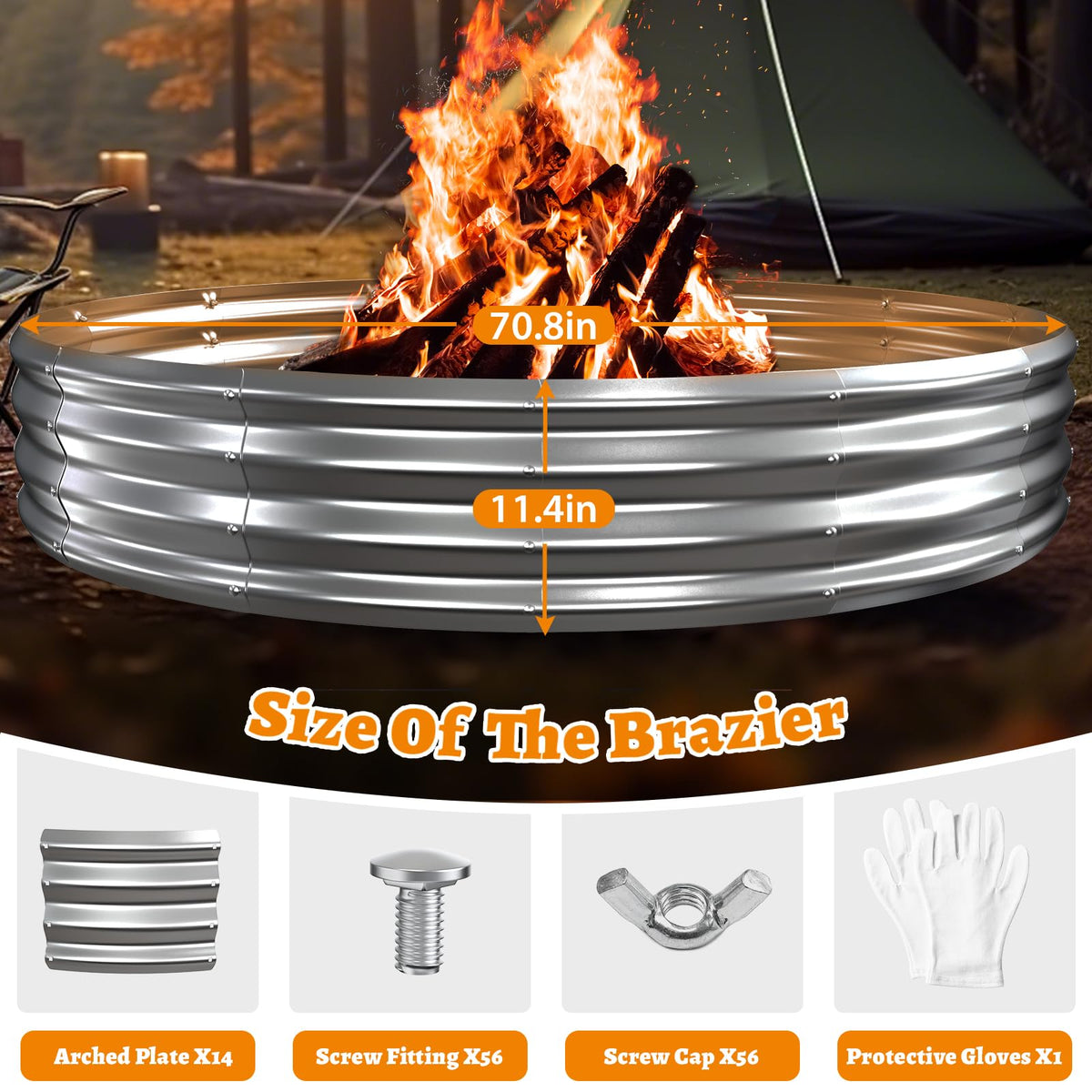 VAMFUTRE fire pit ring stands 1ft high to contain flames safely.