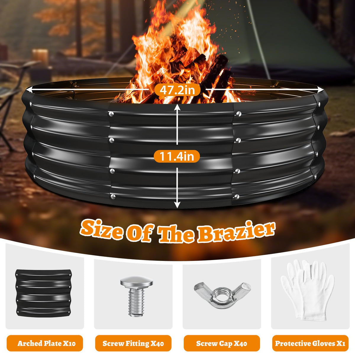VAMFUTRE fire pit ring stands 1 ft high to contain embers