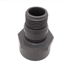 Van Enterprises 1in NPT adapter front view with integrated hose barb for quick discharge.