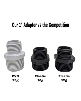 Van Enterprises adapter in rain barrel setup demonstrates versatile use.