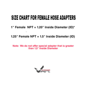 Van Enterprises available sizes include 1in and 1.25in female NPT adapters.
