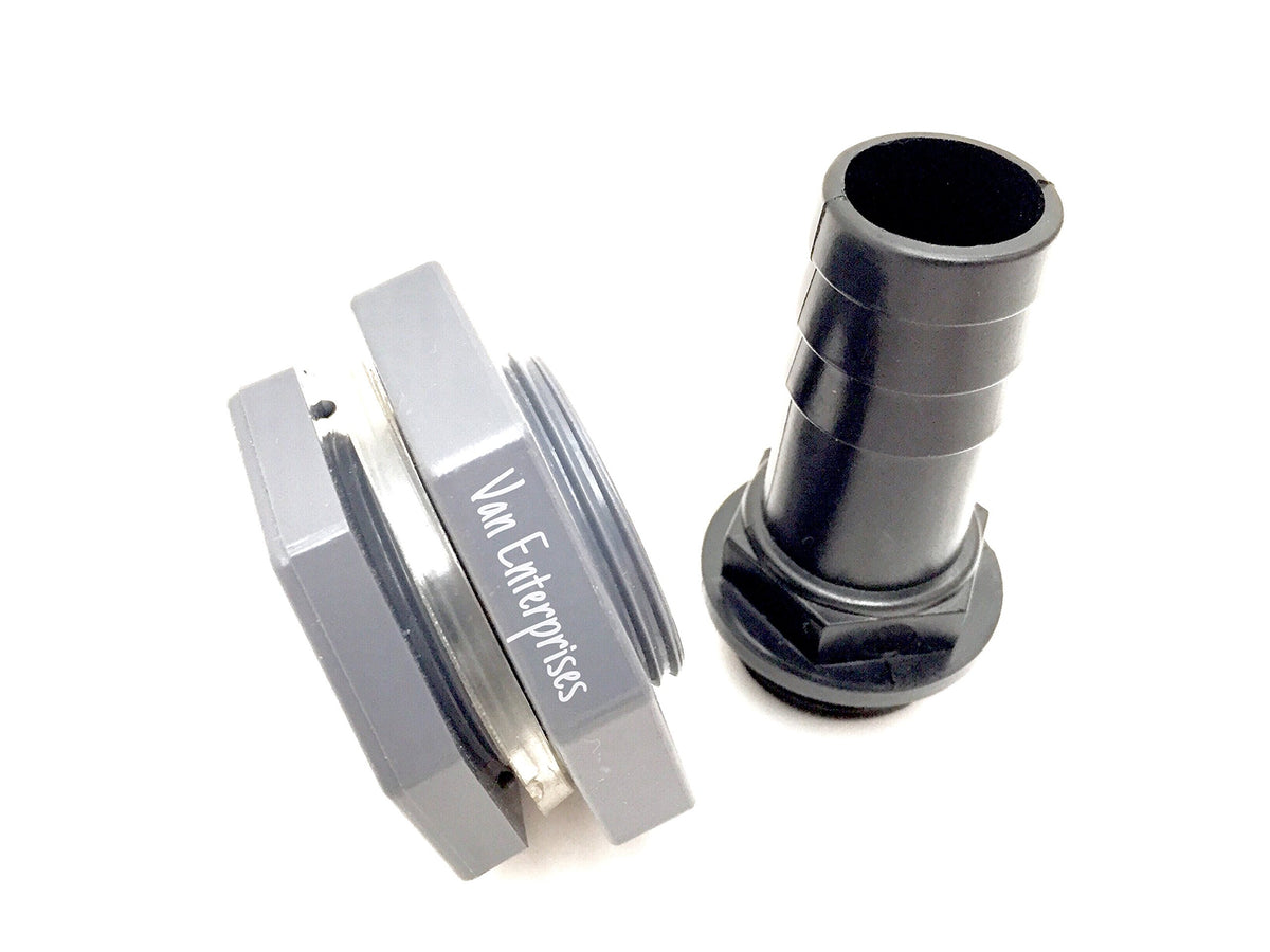 Van Enterprises straight hose barb connector for quick, secure hose attachment in tanks.