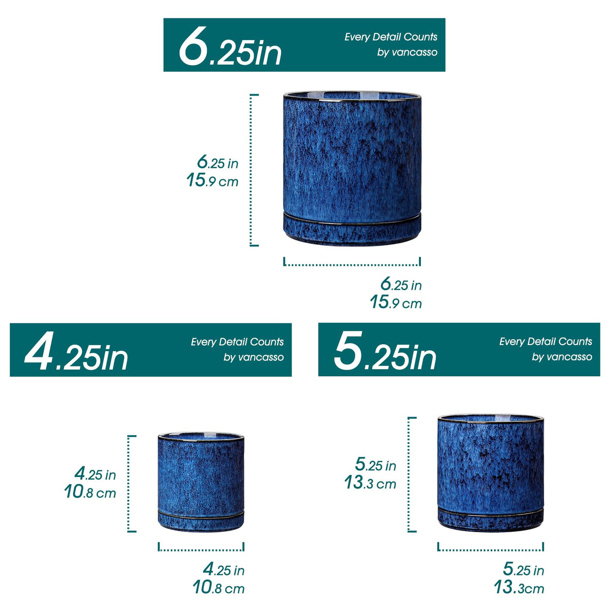 Medium blue Vancasso ceramic planter for mid-sized plants