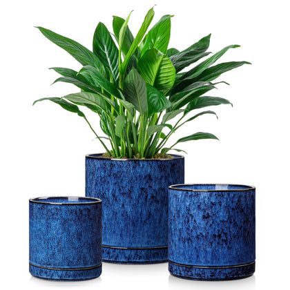 Vancasso blue ceramic plant pots three-piece set for indoor display