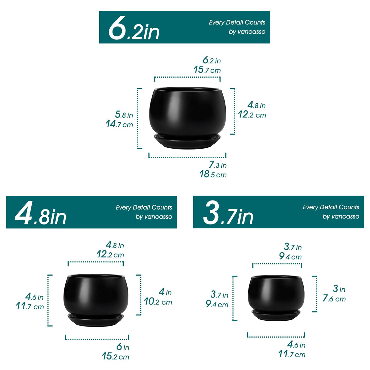 Vancasso 3.7-inch ceramic pot with drainage hole for healthy watering.