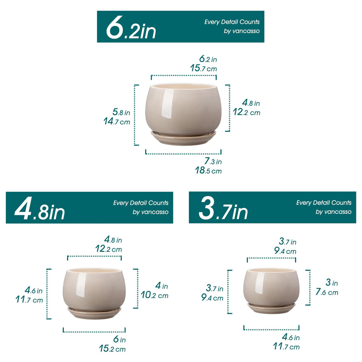 Vancasso 4.8-inch gray ceramic pot with drainage, ideal for herbs
