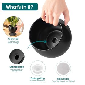 Vancasso 4.8-inch ceramic pot with integrated saucer protects furniture.
