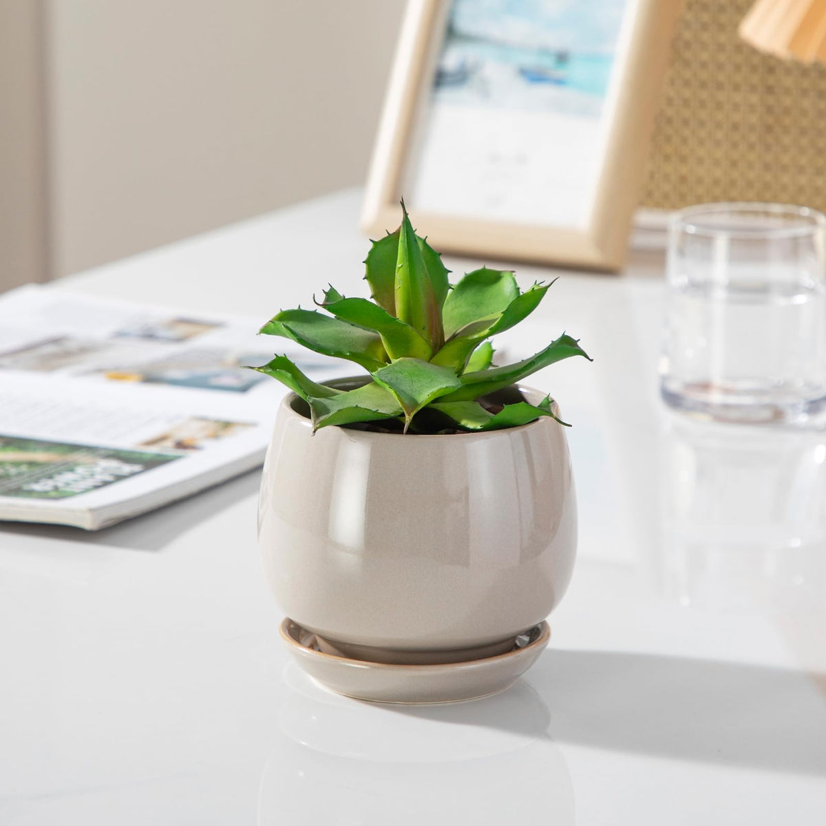 Vancasso gray pot with removable plug for drainage flexibility