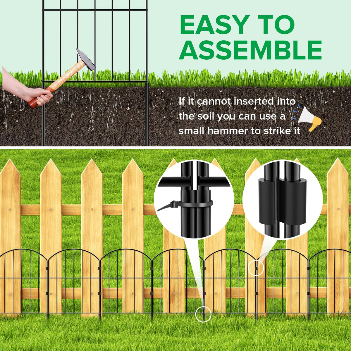 Eight-inch stakes driven into soil stabilize VANCASTLE fence installation.