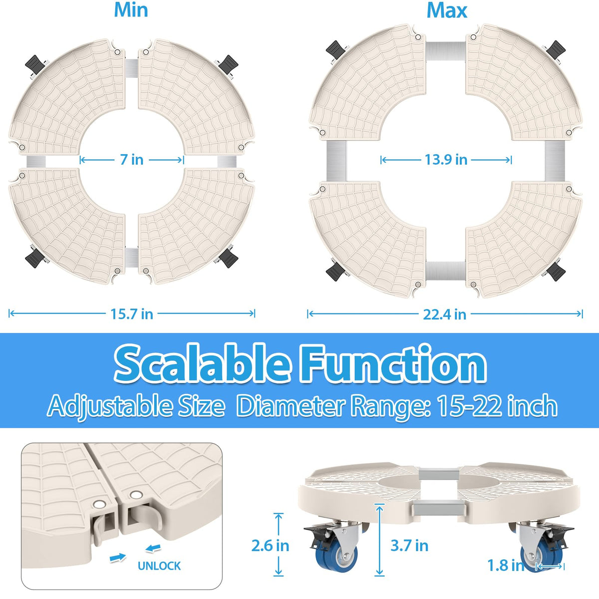 VANCASTLE adjustable stand 15-22 inches fits various plant sizes without shifting