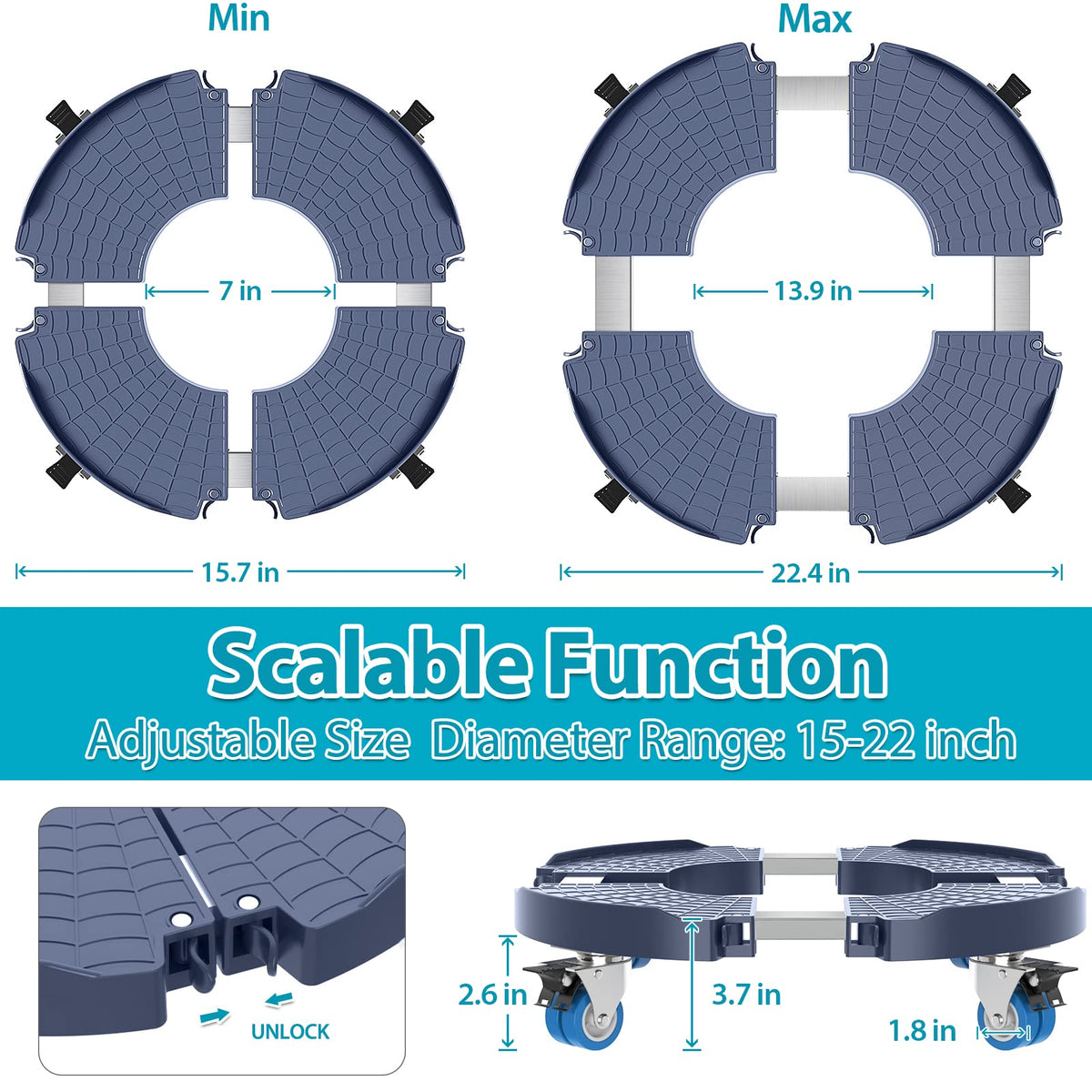 VANCASTLE plant caddy wheels glide quietly to protect floor surfaces.