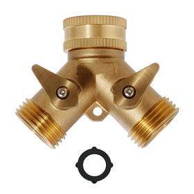 VANCOCO 2-Way Brass Hose Splitter with two valves for precise water control