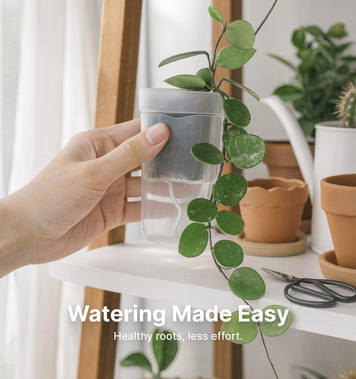 Vandorelle clear inner pot view highlights root growth and water level