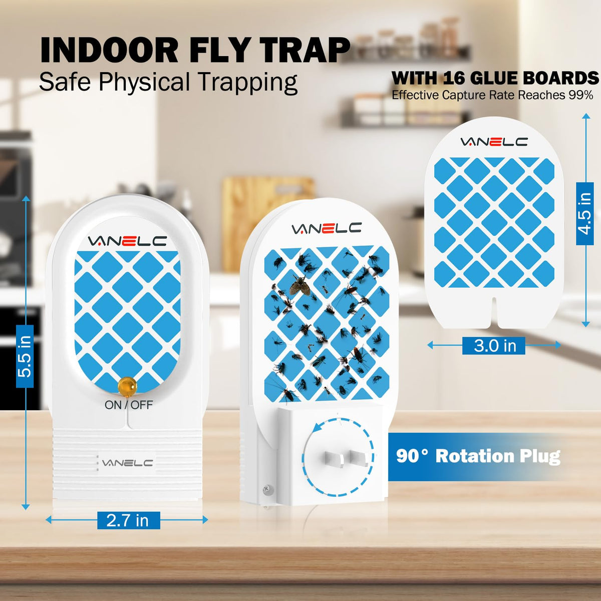 VANELC Fly Trap Indoor glue boards highlight 16-refill system.