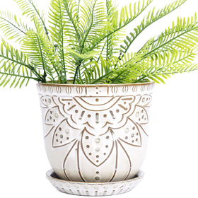 VanEnjoy round planter with Bohemian engraving for stylish indoor display.